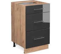 Vicco meuble cuisine Fame-Line, 50 cm sans plan de travail, Anthracite Haute brillance/Chêne de force doré