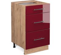 Vicco meuble cuisine Fame-Line, 50 cm sans plan de travail, Rouge bordeaux Haute brillance/Chêne de force doré