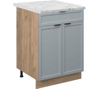 Vicco Meuble cuisine Fame-Line, 60 cm avec tiroir, PT Marbre, Bleu clair-gris/Chêne de force doré