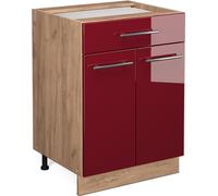 Vicco meuble cuisine Fame-Line, 60 cm avec tiroir, sans plan de travail, Rouge bordeaux Haute brillance/Chêne de force doré