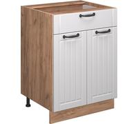 Vicco Meuble cuisine Fame-Line, 60cm avec tiroir, sans PT, Blanc campagne/Chêne de force doré