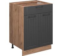 Vicco Meuble cuisine Fame-Line, 60cm avec tiroir, sans PT, Gris foncé/Chêne de force doré