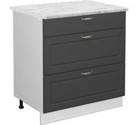 Vicco meuble cuisine Fame-Line, 80 cm avec 3 tiroirs, PT Marbre, Anthracite-or/Blanc