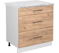 Vicco meuble cuisine Fame-Line, 80 cm avec 3 tiroirs, PT Marbre, Chêne de force doré/Blanc
