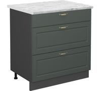 Vicco meuble cuisine Fame-Line, 80 cm avec 3 tiroirs, PT Marbre, Vert Or Campagne/Anthracite