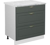 Vicco meuble cuisine Fame-Line, 80 cm avec 3 tiroirs, PT Marbre, Vert Or Campagne/Blanc