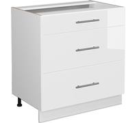 Vicco Meuble Cuisine Fame-Line, Blanc Haute Brillance/Blanc, 80 cm avec 3 tiroirs, sans Plan de Travail