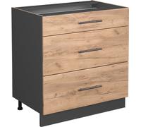 Vicco Meuble Cuisine Fame-Line, Chêne de Force doré/Anthracite, 80 cm avec 3 tiroirs, sans Plan de Travail