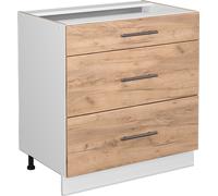 Vicco meuble cuisine Fame-Line, 80 cm avec 3 tiroirs, sans plan de travail, Chêne de force doré/Blanc