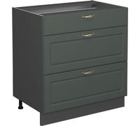 Vicco Meuble Cuisine Fame-Line, Vert Or Campagne/Anthracite, 80 cm avec 3 tiroirs, sans Plan de Travail
