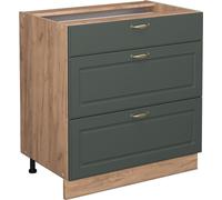 Vicco meuble cuisine Fame-Line, Vert Or Campagne, 80 cm avec 3 tiroirs, sans plan de travail