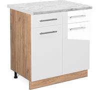 Vicco meuble cuisine Fame-Line, 80 cm , PT Marbre, Blanc Haute brillance/Chêne de force doré