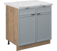 Vicco Meuble cuisine Fame-Line, 80 cm , PT Marbre, Bleu clair-gris/Chêne de force doré
