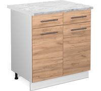 Vicco meuble cuisine Fame-Line, 80 cm , PT Marbre, Chêne de force doré/Blanc