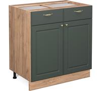 Vicco Meuble Cuisine Fame-Line, Vert Or Campagne/Chêne de Force doré, 80 cm sans Plan de Travail