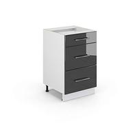 Meuble cuisine Fame-Line, 50cm sans PT, Anthracite Haute brillance/Blanc, Vicco 33514