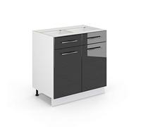 Vicco Meuble Cuisine Fame-Line, Anthracite Haute Brillance, 80cm avec tiroir, sans PT, à Combiner avec d'autres modules de la série Fame-Line