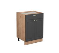 Meuble cuisine Fame-Line, 60cm avec tiroir, sans PT, Anthracite-or, Chêne de force doré, Vicco