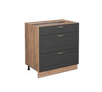 Vicco Meuble Cuisine Fame-Line, Anthracite-Or, 80cm avec 3 tiroirs, sans PT, à Combiner avec d'autres modules de la série Fame-Line