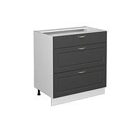 Vicco Meuble Cuisine Fame-Line, Anthracite-Or, 80cm avec 3 tiroirs, sans PT, à Combiner avec d'autres modules de la série Fame-Line