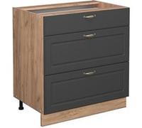 Meuble cuisine Fame-Line, 80cm avec 3 tiroirs, sans PT, Anthracite-or, Chêne de force doré, Vicco