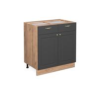 Meuble cuisine Fame-Line, 80cm sans PT, Anthracite-or/Chêne de force doré, Vicco 38343