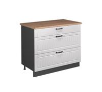 Vicco Meuble Cuisine Fame-Line, Blanc Campagne/Anthracite, 100cm, PT Chêne, à Combiner avec d'autres modules de la série Fame-Line