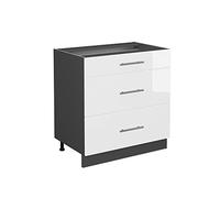 Vicco Meuble Cuisine Fame-Line, Blanc Haute Brillance, 80cm avec 3 tiroirs, sans PT, à Combiner avec d'autres modules de la série Fame-Line