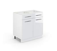 Meuble cuisine Fame-Line, 80cm sans PT, Blanc Haute brillance/Blanc, Vicco 33507