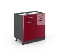 Meuble cuisine Fame-Line, 80cm sans PT, Rouge bordeaux Haute brillance/Anthracite, Vicco 35557