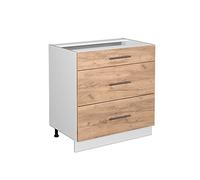 Vicco Meuble Cuisine Fame-Line, Chêne de Force doré, 80cm avec 3 tiroirs, sans PT, à Combiner avec d'autres modules de la série Fame-Line