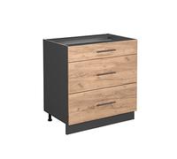 Vicco Meuble Cuisine Fame-Line, Chêne de Force doré, 80cm avec 3 tiroirs, sans PT, à Combiner avec d'autres modules de la série Fame-Line