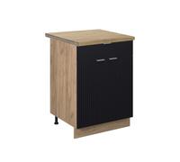 Vicco Meuble Cuisine Fame-Line, Noir rayé, 60 cm avec tiroir, PT Chêne