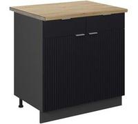 Vicco Meuble Cuisine Fame-Line, Noir rayé, 80 cm, PT Chêne