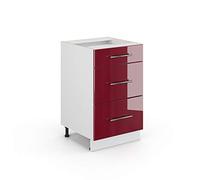 Vicco Meuble Cuisine Fame-Line, Rouge Bordeaux Haute Brillance, 50cm sans PT, à Combiner avec d'autres modules de la série Fame-Line
