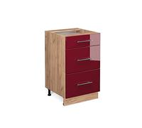 Vicco Meuble Cuisine Fame-Line, Rouge Bordeaux Haute Brillance, 50cm sans PT, à Combiner avec d'autres modules de la série Fame-Line
