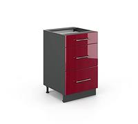 Vicco Meuble Cuisine Fame-Line, Rouge Bordeaux Haute Brillance, 50cm sans PT, à Combiner avec d'autres modules de la série Fame-Line