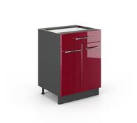 Vicco Meuble Cuisine Fame-Line, Rouge Bordeaux Haute Brillance/Anthracite, 60 cm avec tiroir, sans Plan de Travail