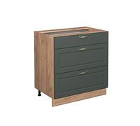 Meuble cuisine Fame-Line, 80cm avec 3 tiroirs, sans PT, Vert Or Campagne, Chêne de force doré, Vicco