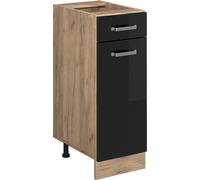 Vicco meuble cuisine R-Line, 30 cm sans plan de travail, Noir Haute brillance/Chêne de force doré
