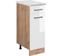Vicco Meuble cuisine R-Line, 30cm PT Marbre, Blanc Haute brillance/Chêne de force doré