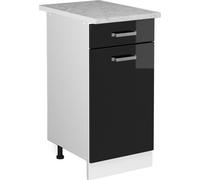 Vicco meuble cuisine R-Line, 40 cm avec plan de travail, Noir Haute brillance/Blanc