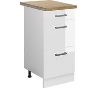 Vicco meuble cuisine R-Line, 40 cm avec tiroirs, PT Chêne, Blanc Haute brillance/Blanc