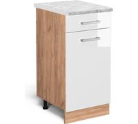 Vicco meuble cuisine R-Line, 40 cm PT Marbre, Blanc Haute brillance/Chêne de force doré
