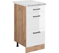 Vicco Meuble cuisine R-Line, 40cm PT Marbre, Blanc Haute brillance/Chêne de force doré