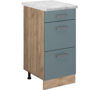 Vicco Meuble cuisine R-Line, 40cm PT Marbre, Bleu-gris/Chêne de force doré