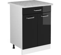 Vicco meuble cuisine R-Line, 60 cm avec tiroir, et plan de travail, Noir Haute brillance/Blanc