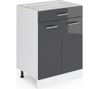 Meuble cuisine R-Line, 60cm avec tiroir, sans PT, Anthracite Haute brillance, Blanc, Vicco