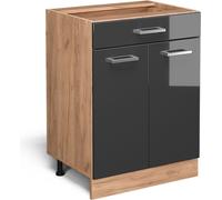 Vicco meuble cuisine R-Line, 60 cm avec tiroir, sans plan de travail, Anthracite Haute brillance/Chêne de force doré