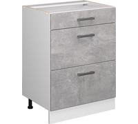 Meuble cuisine R-Line, 60cm avec tiroirs, sans PT, Béton, Blanc, Vicco